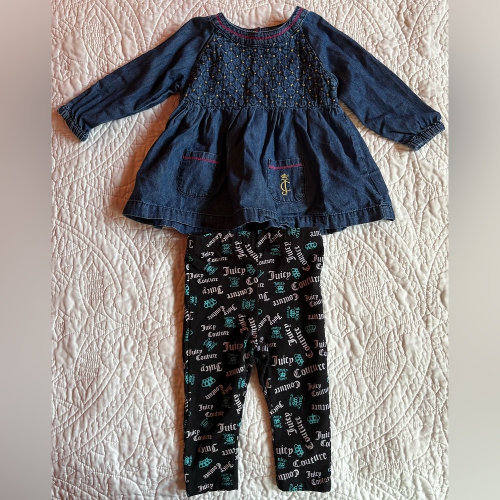 Juicy Couture Blue Denim Tunic and Black Leggings Set